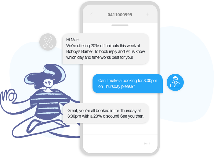 Barbershop customer SMS example on mobile handset