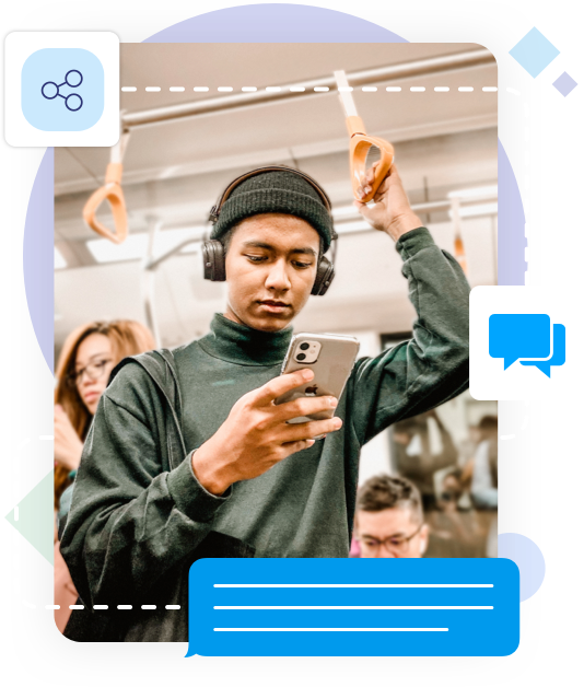 Woman holding mobile handset with integration partner flow