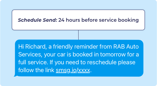 Example of a text message being scheduled 24 hours before send